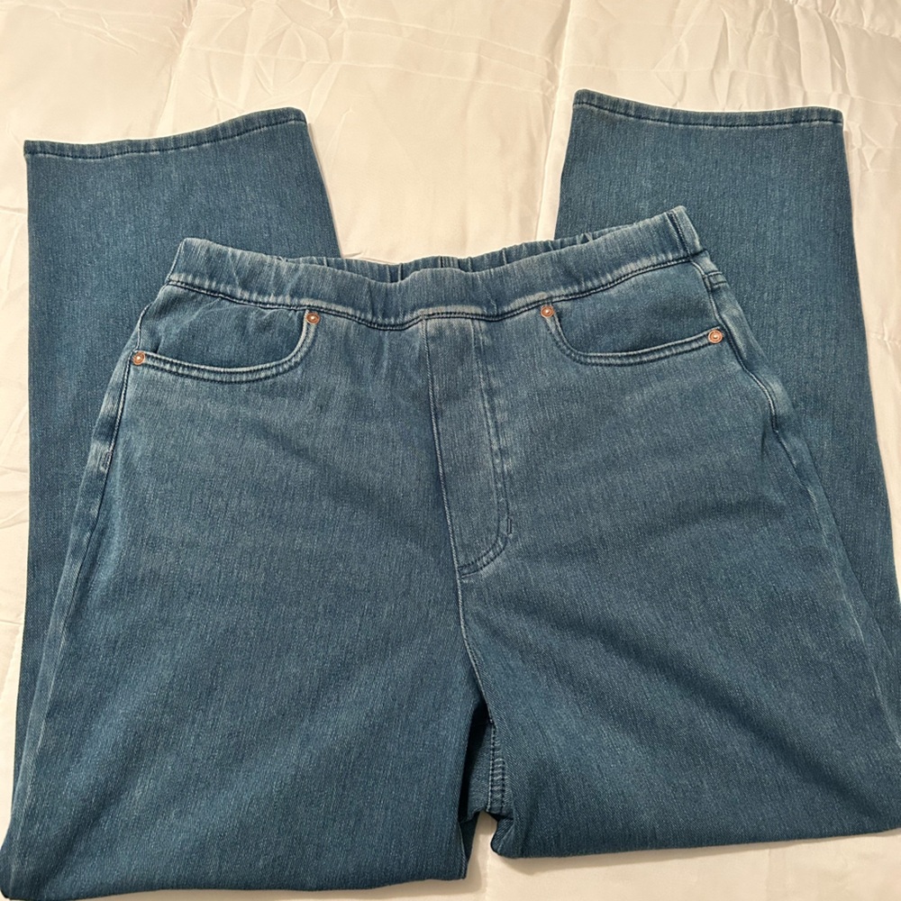 Starfish High Rise Knit Denim Straight Crop Jeans - Blue. Med 10/12 Tall